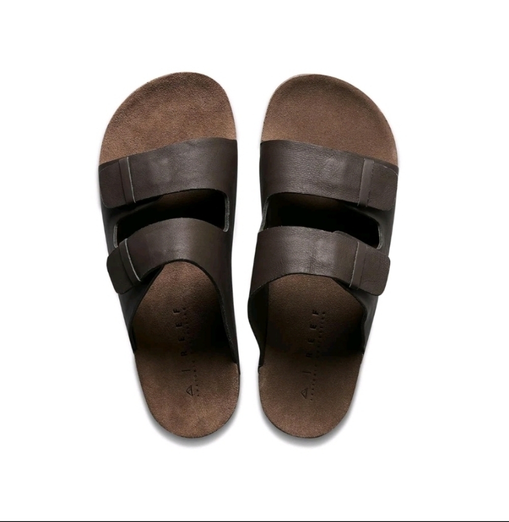 Reef Men's Ojai Two Bar Cushioned Footbed Brown Leather Sandal CJ5525 - Picture 2 of 9